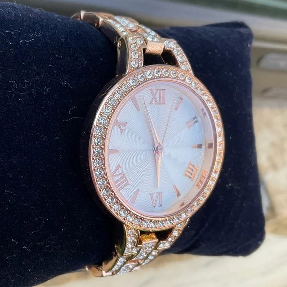 GENEVA Ladies Rose Gold Tone with Crystals Analog Luxury Watch